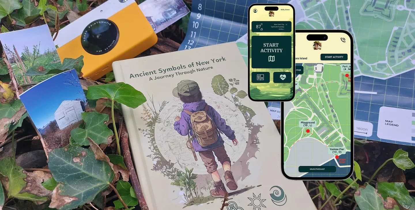 The Journey Through Nature system: the children's activity book beside the parent companion app.